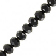 Faceted glass rondelle beads 6x4mm Black pearl shine coating